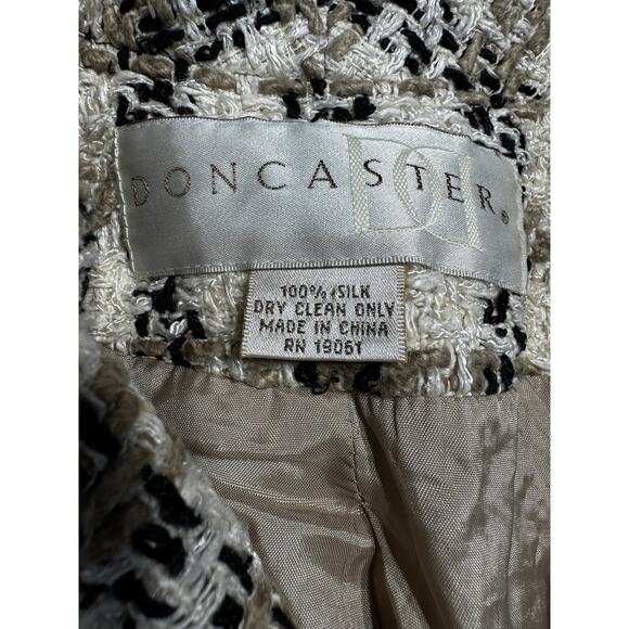 Doncaster 100% Silk Tweed Cropped Blazer Neutral Plaid Jacket Business Size Sm. - Picture 3 of 8